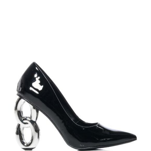 AZALEA WANG " LINKED UP " BLACK NOVELTY HEEL PUMP - Picture 5 of 7
